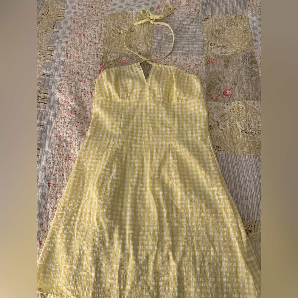 Gingham Yellow Halter Neck Dress